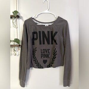 Victoria’s Secret PINK longsleeve, grey w/ black lettering, Size S